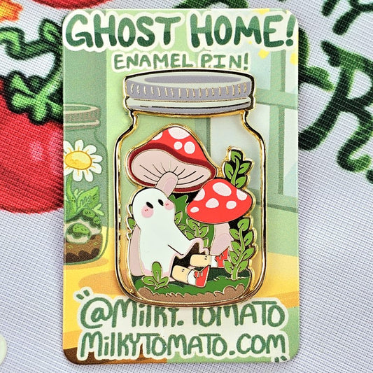 Red Mushroom Ghost In A Jar Enamel Pin