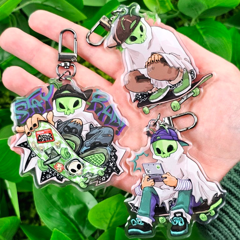 Alien Skater Ghost Keychains!!