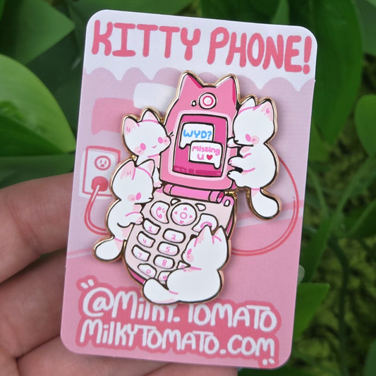 Cute Kitty Phone Enamel Pin!