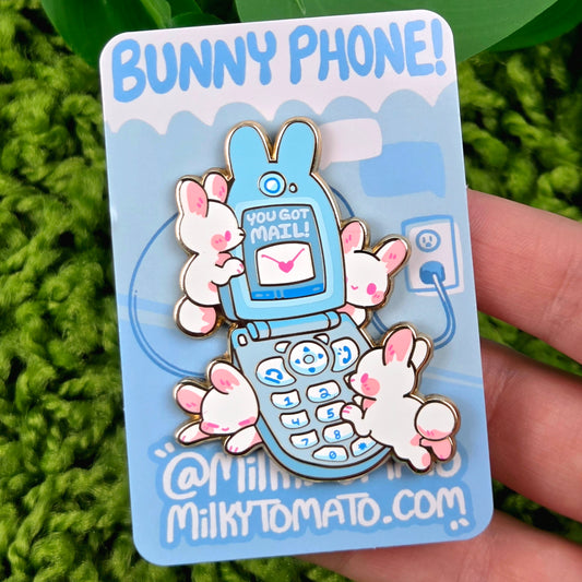 Cute Bunny Phone Enamel Pin!