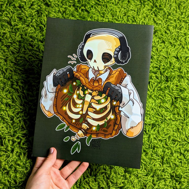 The large brown Skeleton Cade chilling print.