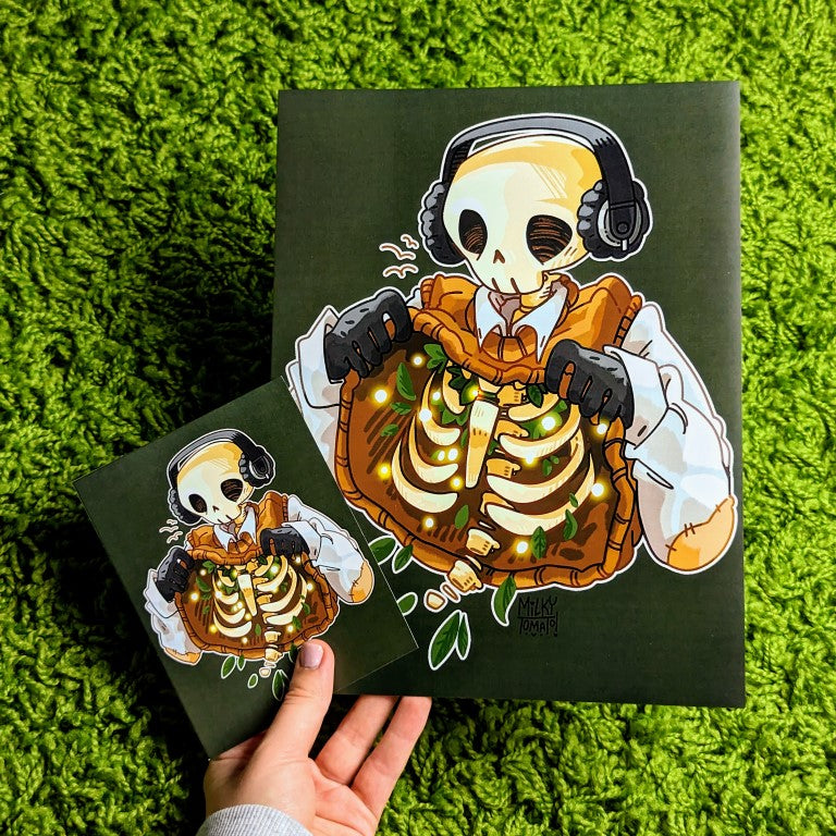 A large and small brown Skeleton Cade chilling print.