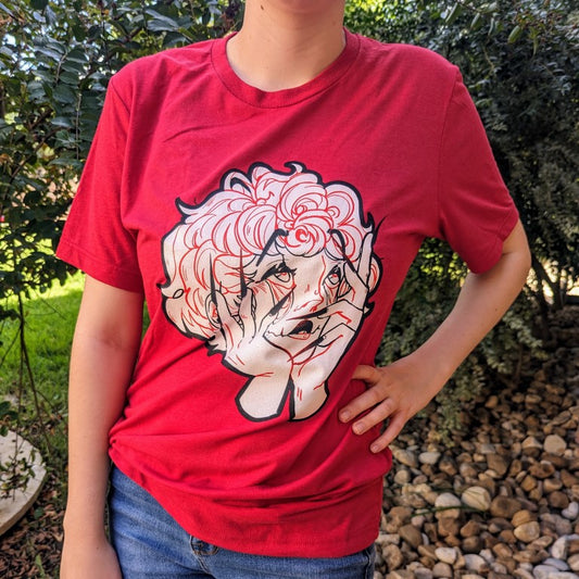 Short-Sleeve Red Droopy Eye Girl T-Shirt - RED