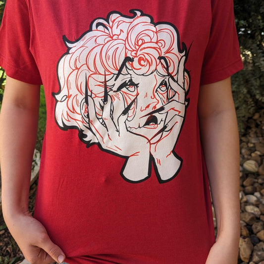 Short-Sleeve Red Droopy Eye Girl T-Shirt - RED