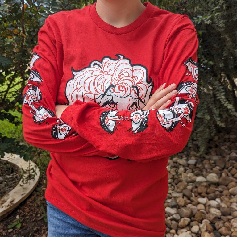 Long Sleeve Red Droopy Eye Girl T-Shirt - FRONT IMAGE