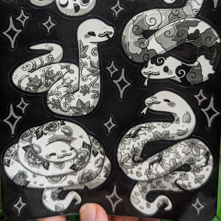 Black and White Tattooed Snakes Sticker Sheet