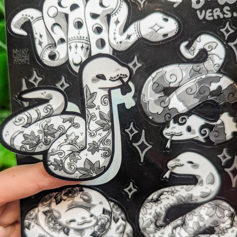 Black and White Tattooed Snakes Sticker Sheet