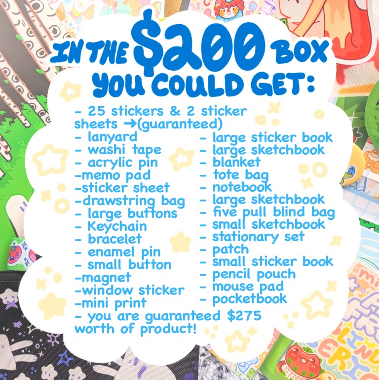 List of what might come in a $200 cute mystery gift box