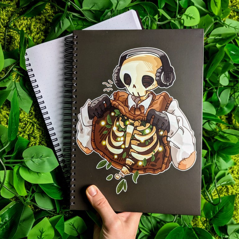 Chilling Skeleton with Fireflies Notebook