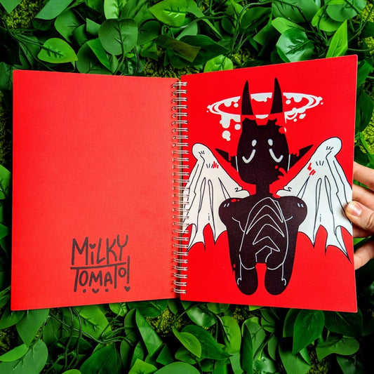 Front and back view of the large Angel of Blood reusable sticker book