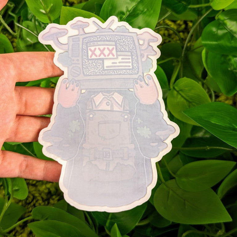 Mushroom Grunge TV Head Window Sticker