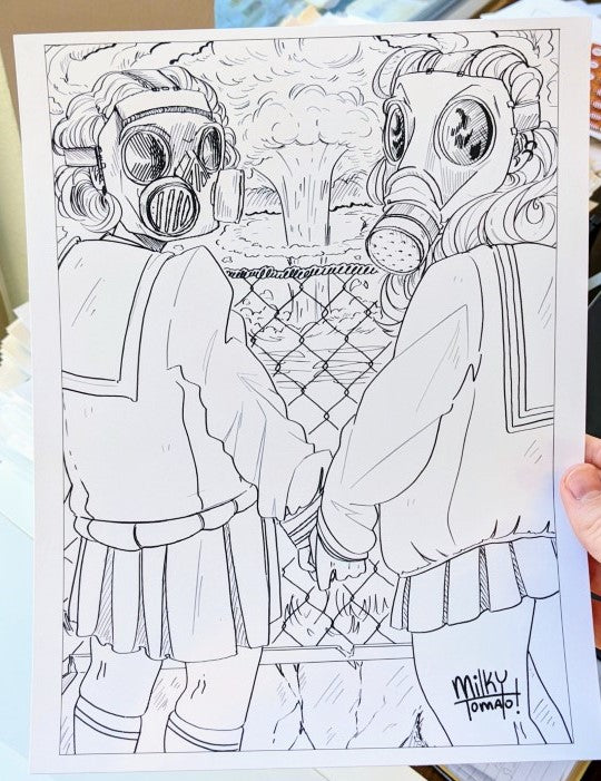 Gas Mask Girls Coloring Page PDF