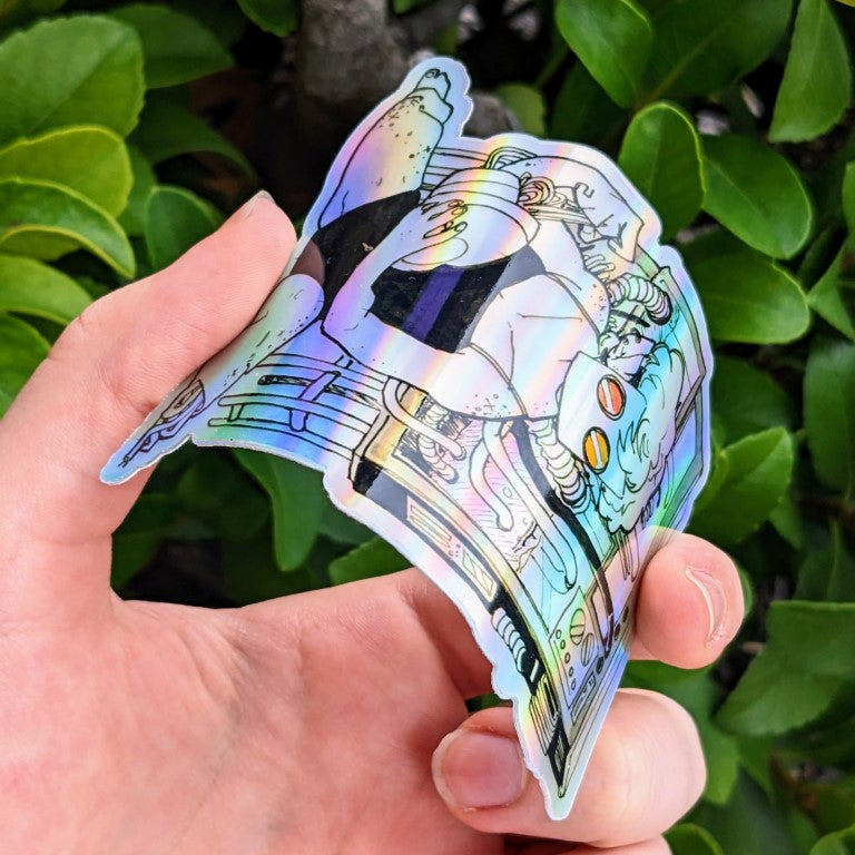 Cyber Punk Girl Holographic Sticker