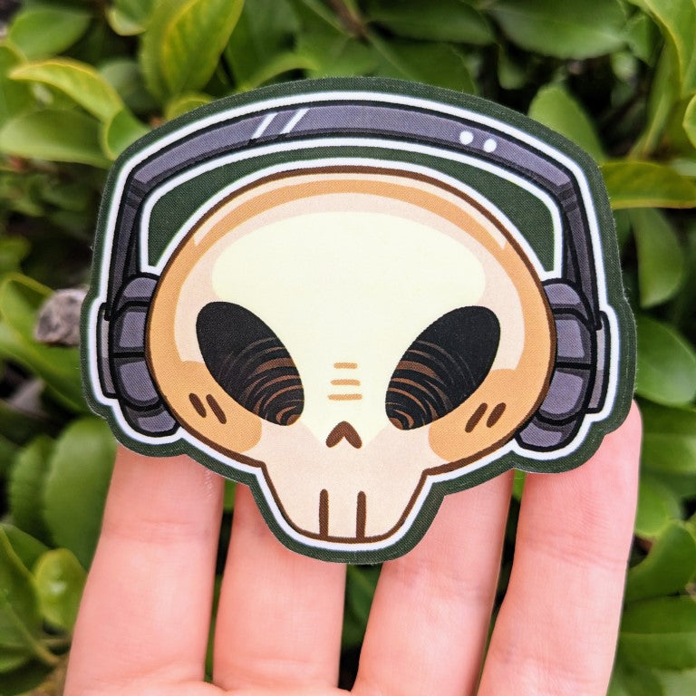Aesthetic Skeleton Head Sticker with green accents.