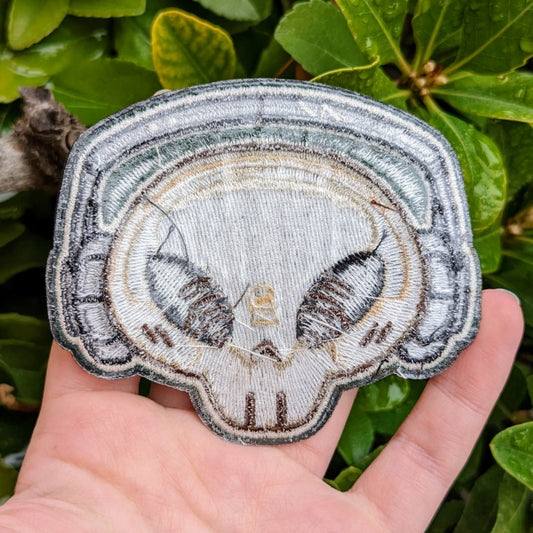 Back of aesthetic skeleton head patch.