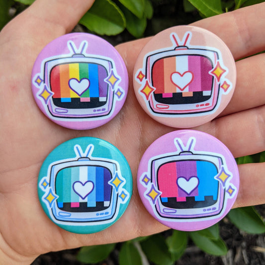 TV Static Pride Flag Buttons! // FUNDRAISER // 1.5in Pride Month Button Badges - MilkyTomato