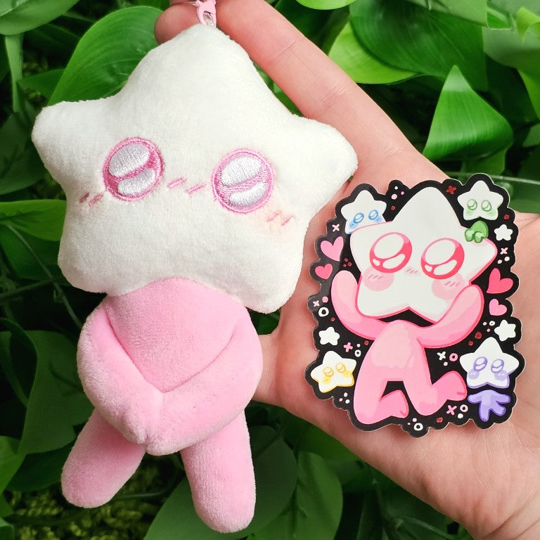 A pink star baby plushie and the coordinating sticker.