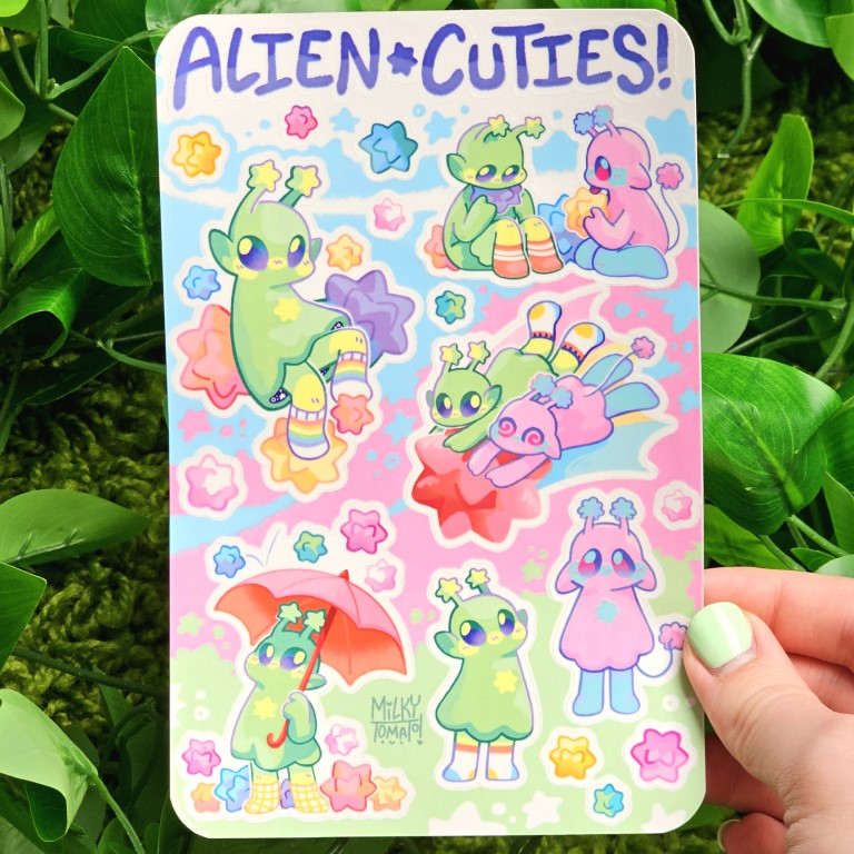 Alein Sticker Cute Alien Sticker Sheet | Milky Tomato
