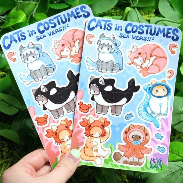 Cats in Sea Creature Costumes Sticker Sheet | Milky Tomato