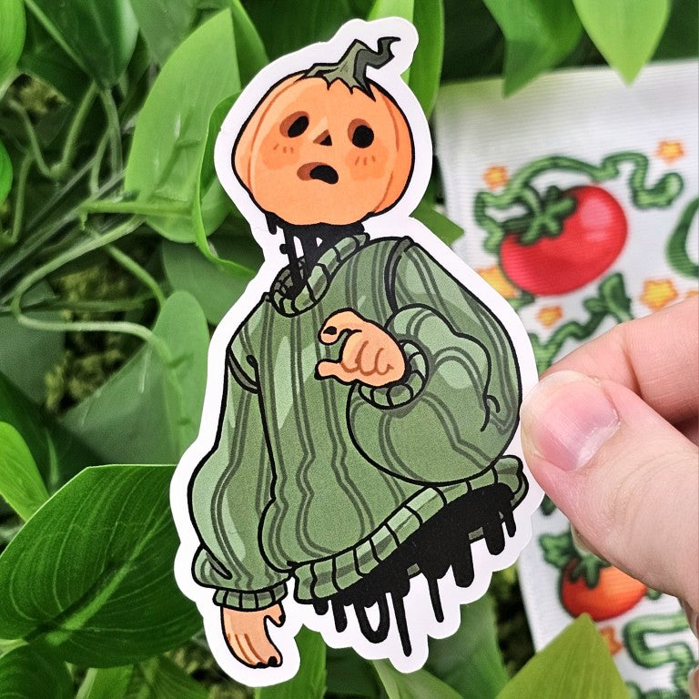 Green Sweater Gore Pumpkin Head Sticker!