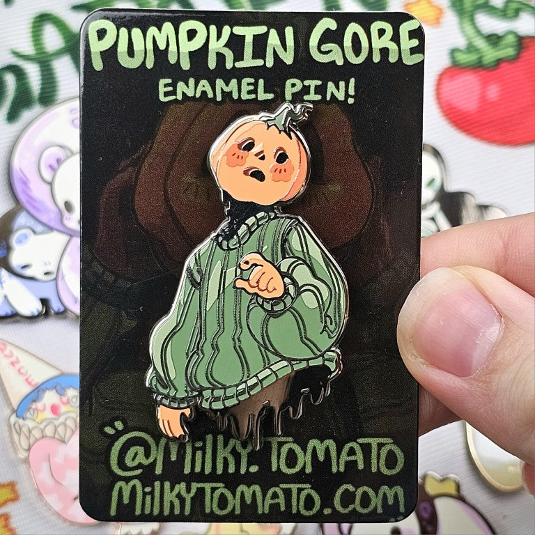 Green Sweater Gore Pumpkin Head Enamel Pin