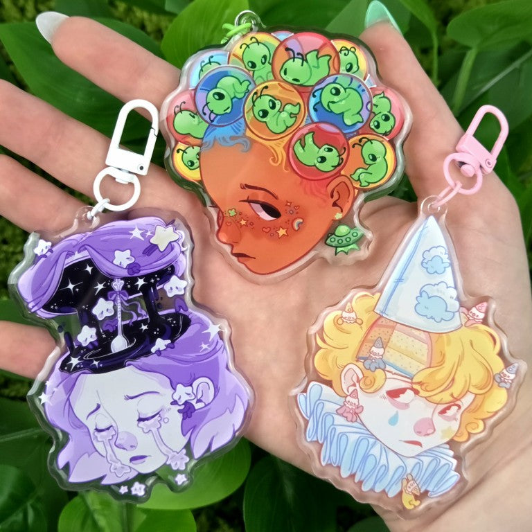 Cute Weirdcore Girl Head Keychains!