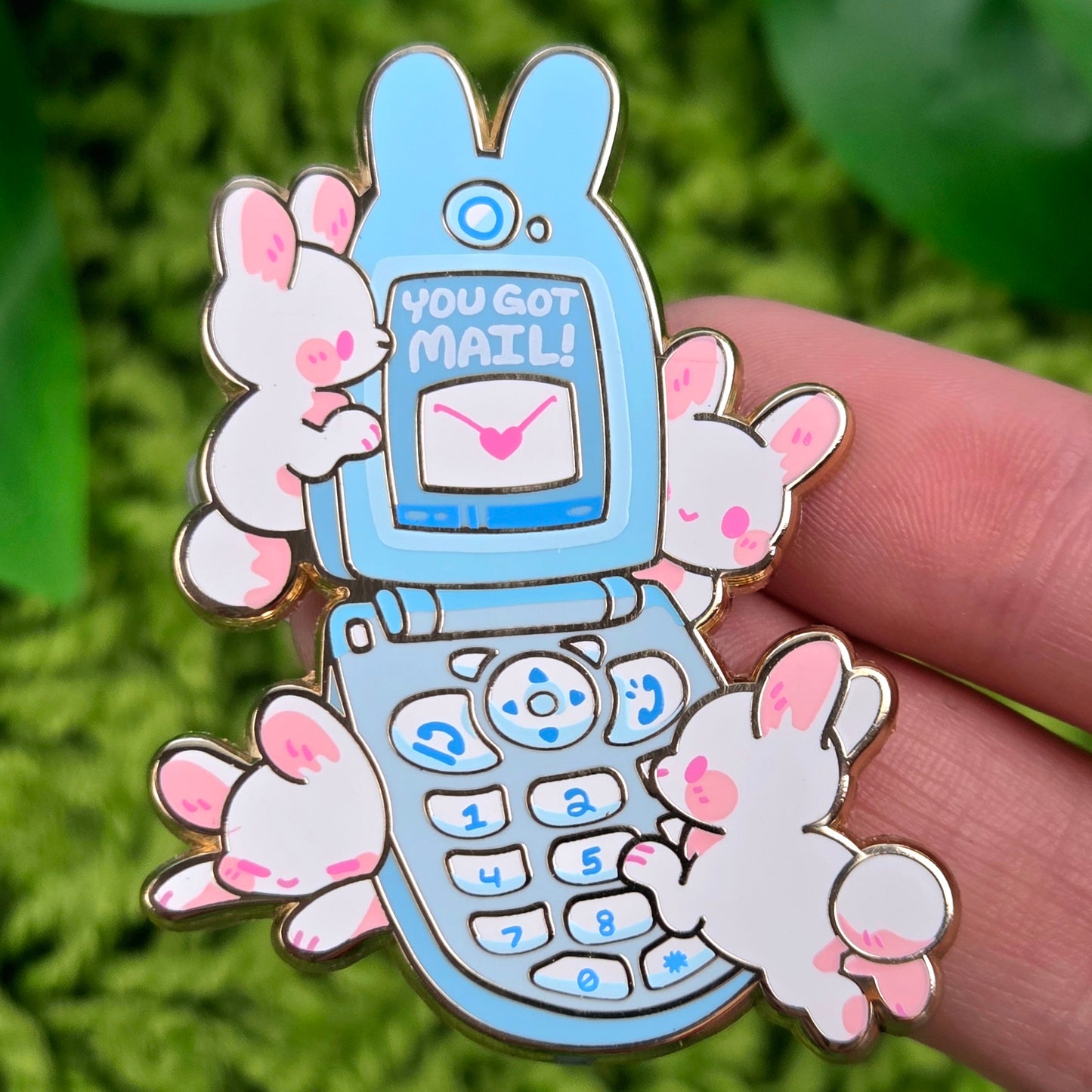 Cute Bunny Phone Enamel Pin!