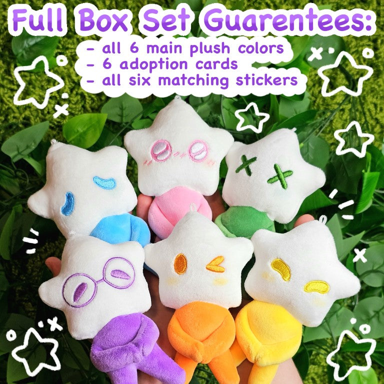 A group of six star babies plushies included in the full box set