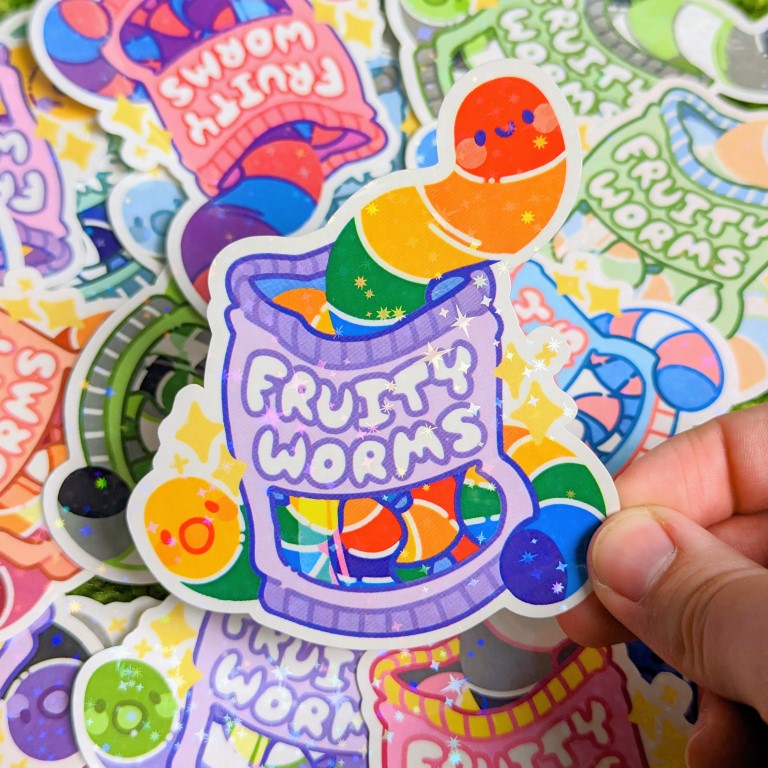 Pride Fruity Worm Sparkly Stickers