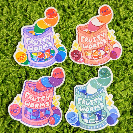 Pride Fruity Worm Sparkly Stickers