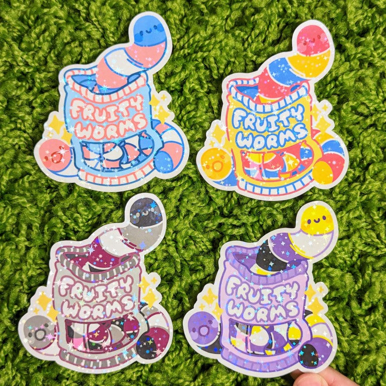 Pride Fruity Worm Sparkly Stickers