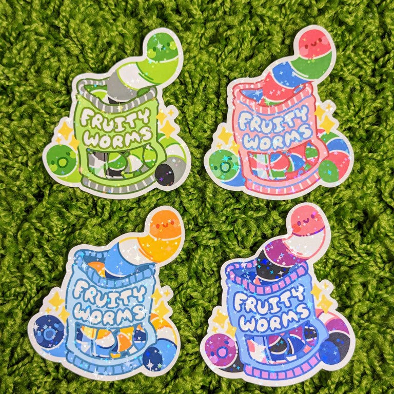 Pride Fruity Worm Sparkly Stickers