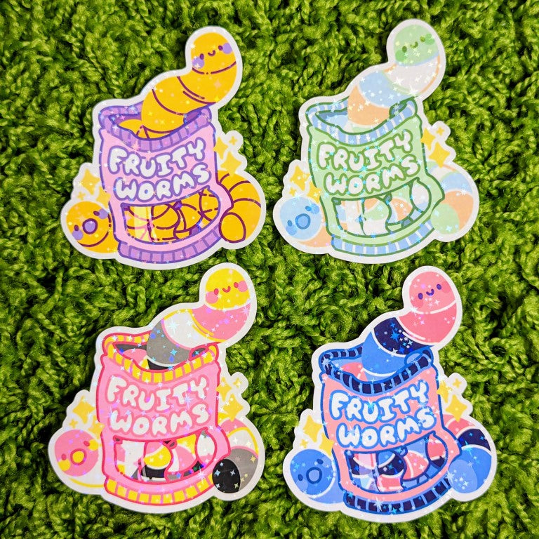 Pride Fruity Worm Sparkly Stickers