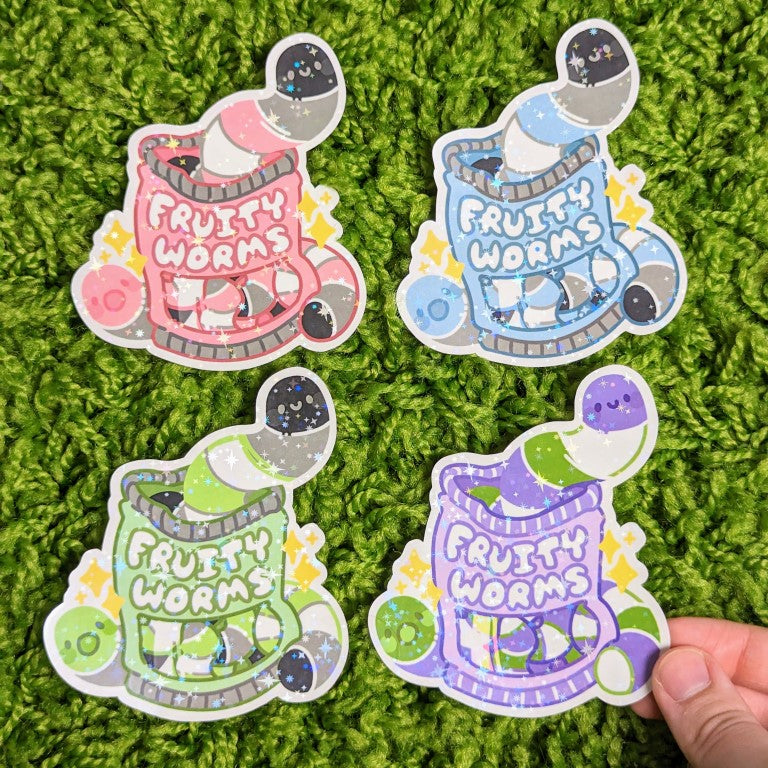 Pride Fruity Worm Sparkly Stickers