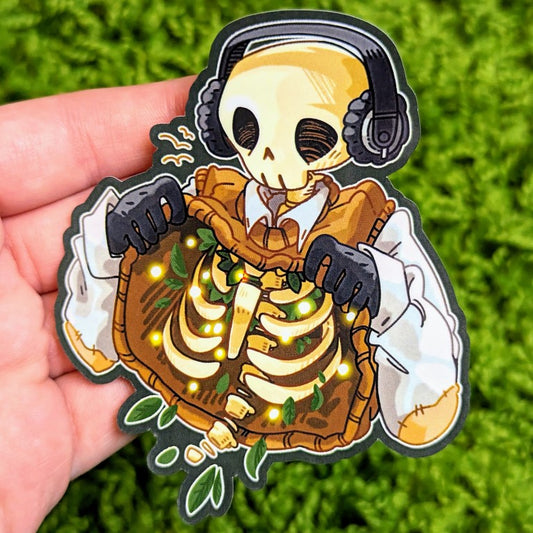 Skeleton Cade enchanted by his own inner sparkle sticker