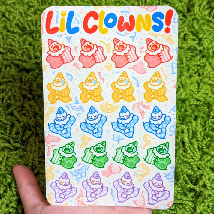 Simple Clown Sticker Cute Lil Clowns Sticker Sheet β Milky Tomato