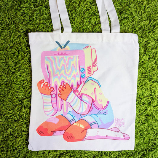 Drippy Pastel TV Head Tote Bag