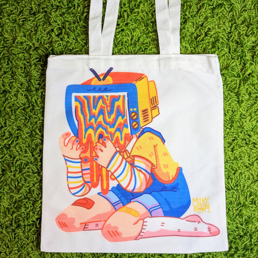 Drippy Saturated TV Head Tote Bag