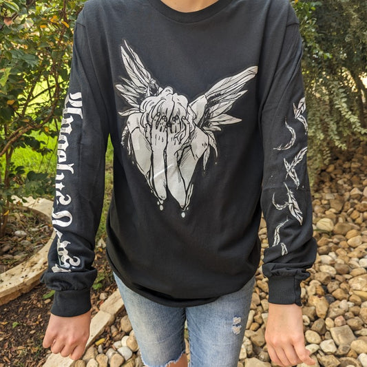 Long-Sleeved Black Fallen Angel T-Shirt - FRONT IMAGE