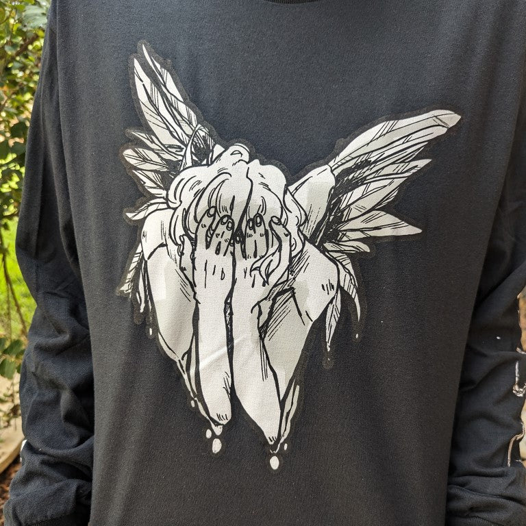 Long Sleeve Black Fallen Angel T-Shirt - FRONT IMAGE