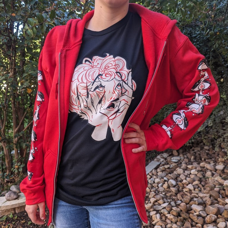 Red Droopy Eye Girl Zip Up Jacket