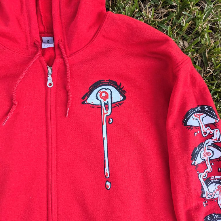 Red Droopy Eye Girl Zip Up Jacket