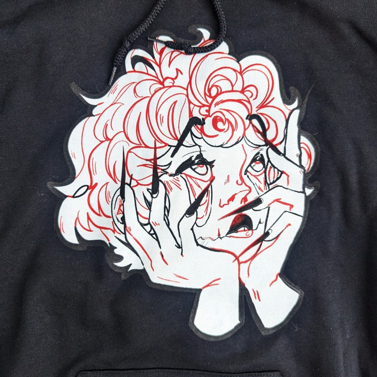 Black Droopy Eye Girl Front Image Hoodie