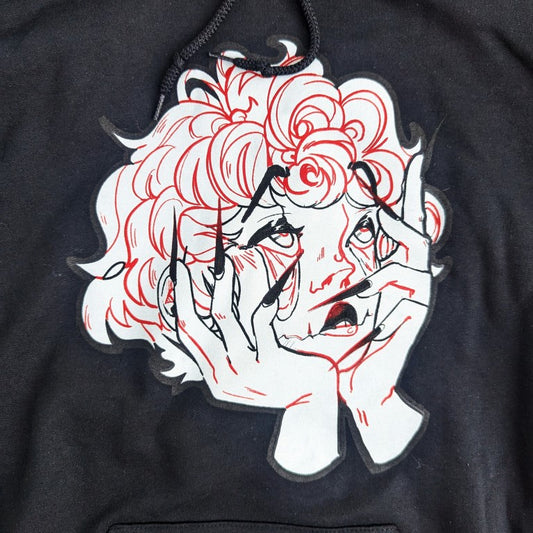 Black Droopy Eye Girl Front Image Hoodie