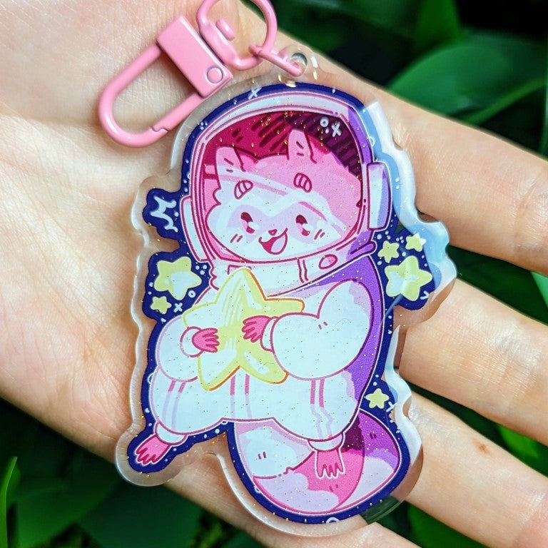 Space Raccoons Sparkly Keychains!