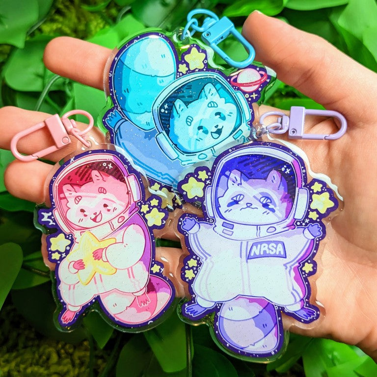 Space Raccoons Sparkly Keychains!