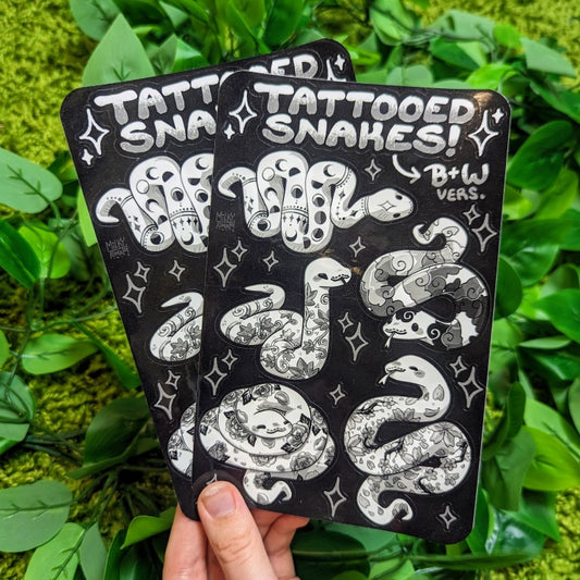 Black and White Tattooed Snakes Sticker Sheet