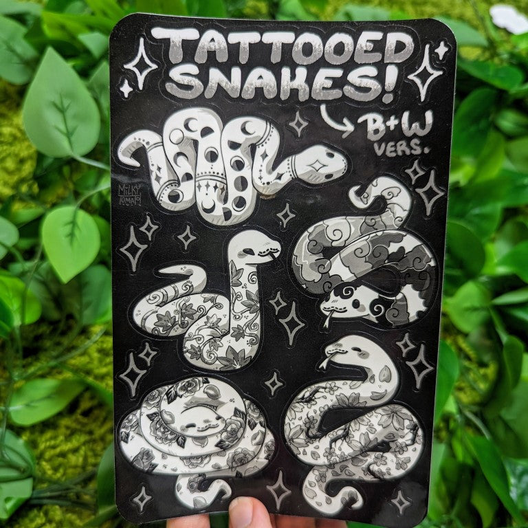 Snake Black Sticker Black and White Tattooed Snakes Sticker Sheet – Milky Tomato