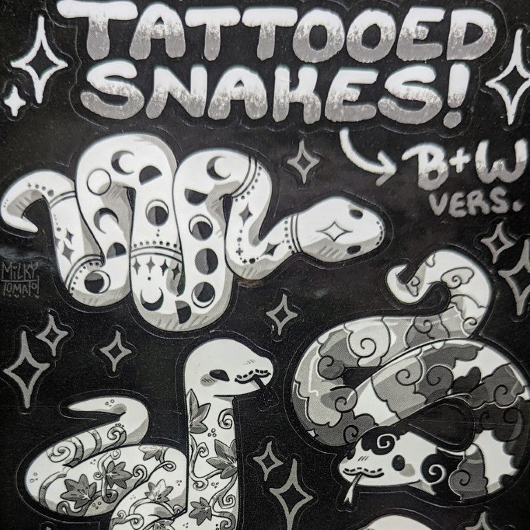 Black and White Tattooed Snakes Sticker Sheet