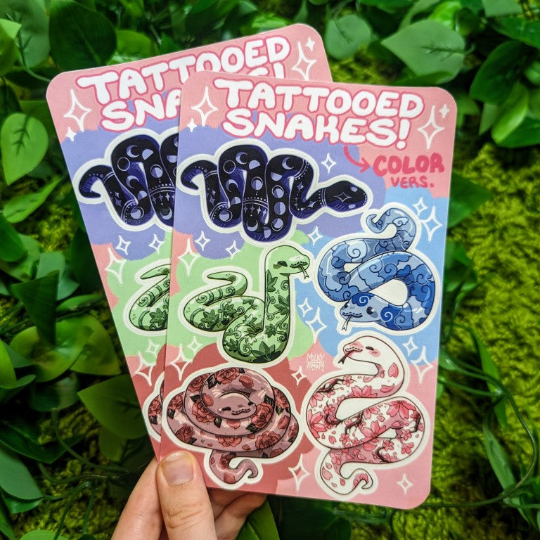 Snake Black Sticker Colored Tattooed Snakes Sticker Sheet | Milky Tomato